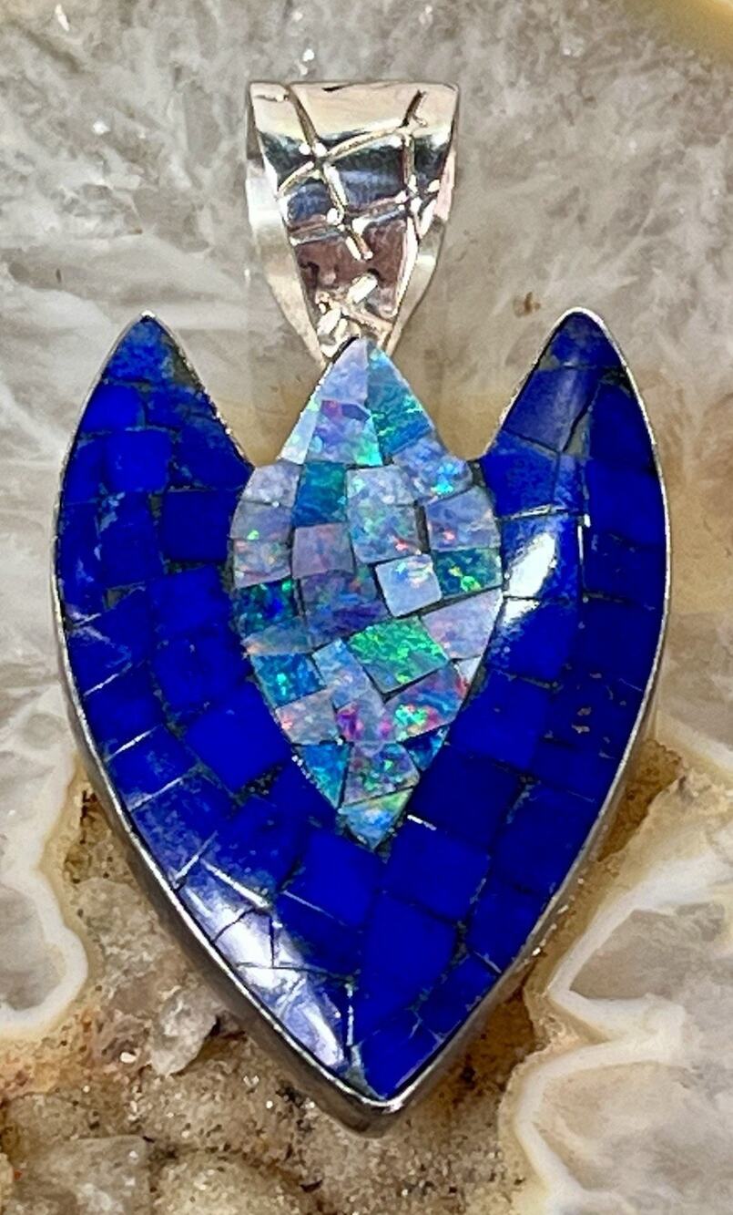 Sterling Silver Blue Lapis Opal Micro Inlay Statement Pendant JAY KING DTR 925